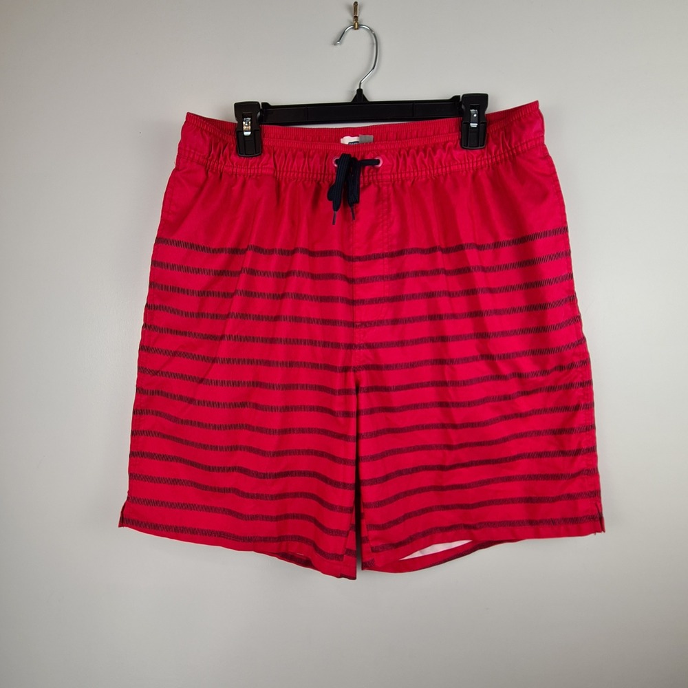 Old‎ Navy Mens Pink Striped Swim Trunks L Elastic Waist Mesh Lined Board Shorts